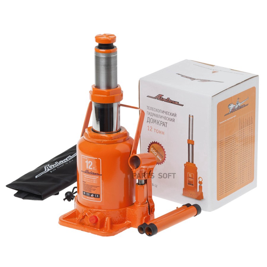 Домкрат бутылочный 12 т AIRLINE 230 - 500 мм телескопический, двухштоковый в сумке - AIRLINE None None